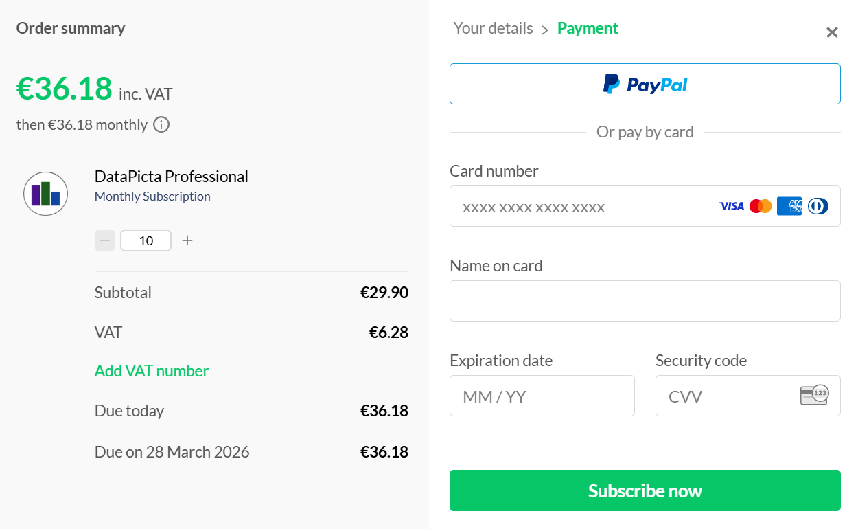 Paddle checkout page 2